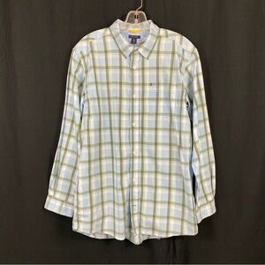 Tommy Hilfiger Light Blue and Olive Plaid Shirt Youth Size